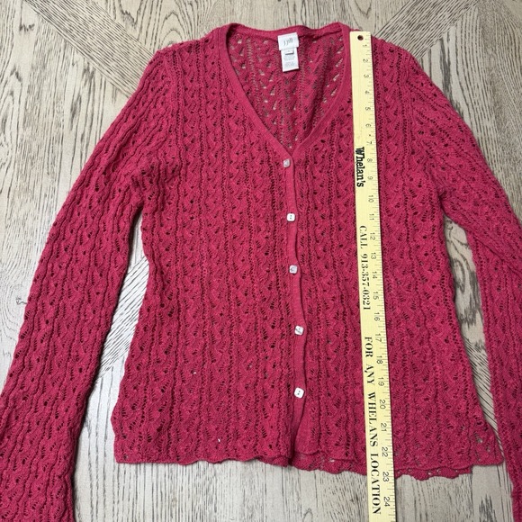 J. Jill Red Pink Medium Open Knit Button Front Cardigan Fairy Cottagecore - Picture 4 of 7